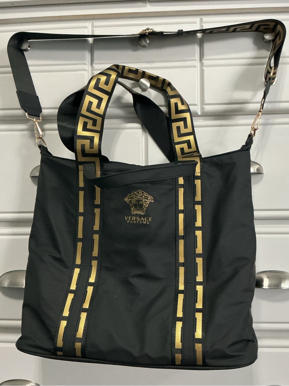VERSACE PARFUMS Medusa Promo Weekender Snap Closure Greek Key Bag